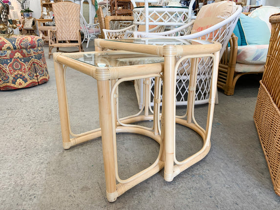 Pair of Demilune Rattan Nesting Tables