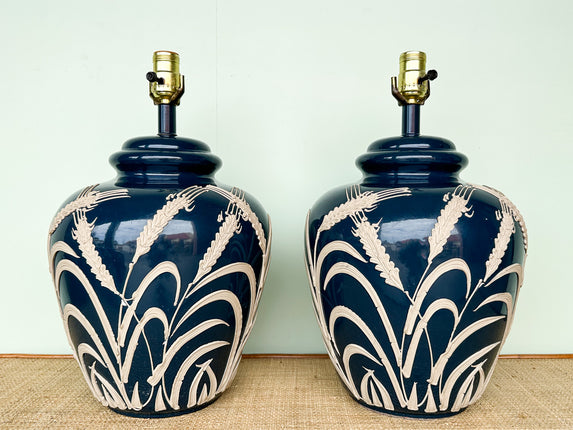 Pair of Sheaf of Wheat Navy Icing Lamps