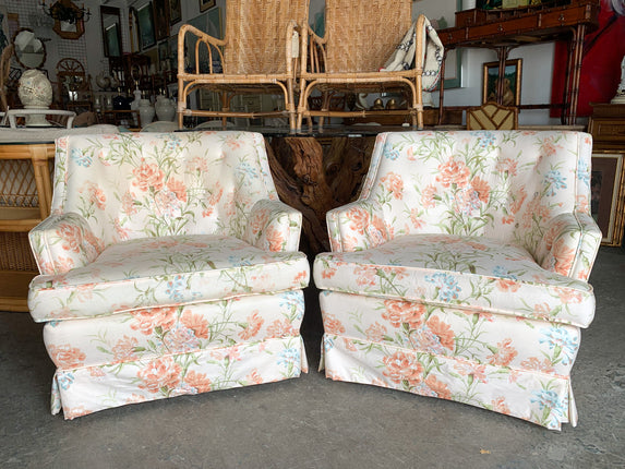 Pair of Granny Chic Upholstered Swivel Chairs