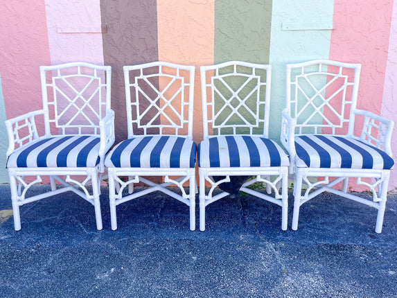 Set of Four Striped Rattan Chairs