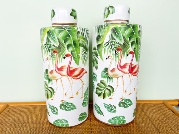 Pair of Large Flamingo Ginger Jars