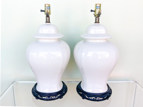 Pair of White Ginger Jar Lamps