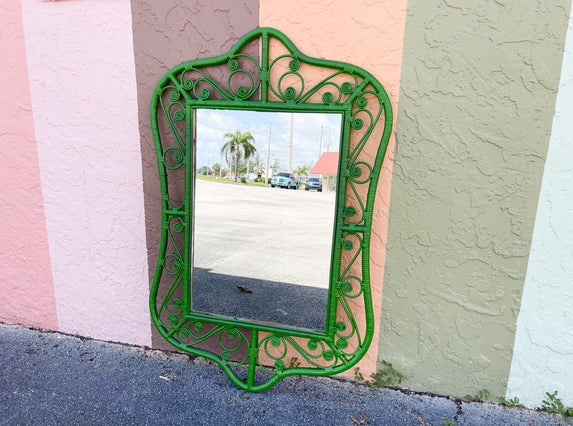 Palm Green Fiddlehead Rattan Mirror