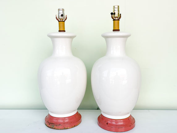 Warehouse Wednesday Sale: Pair of Large White Ceramic Ginger Jar Lamps