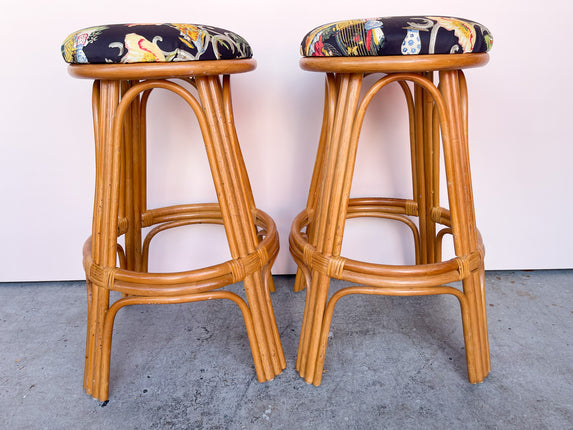 Pair of Rattan Swivel Bar Stools