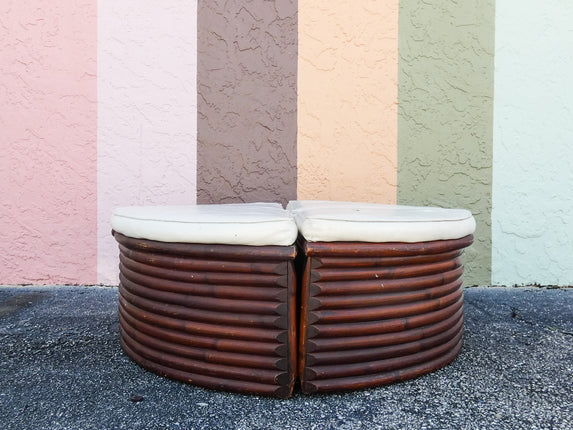 Set of Four Triangle Rattan Ottomans
