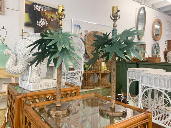 Pair of Tole Palm Tree Lamps