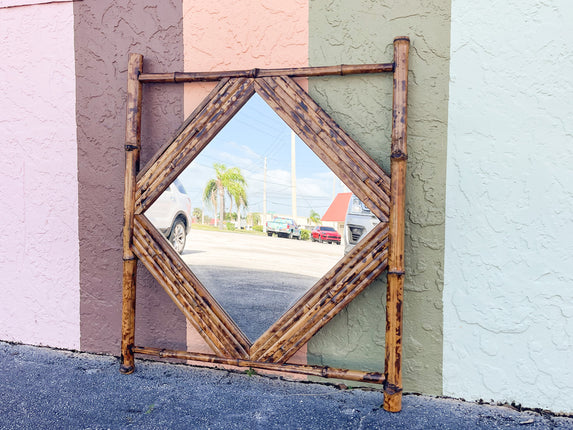Tortoiseshell Rattan Diamond Mirror
