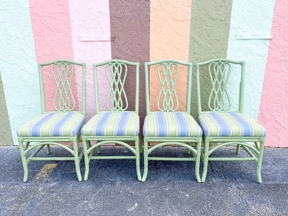 Set of Four Seafoam Rattan Chairs