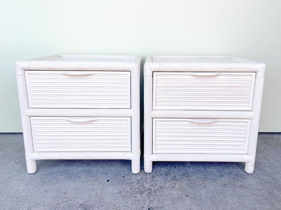 Pair of Pencil Reed Rattan Nightstands
