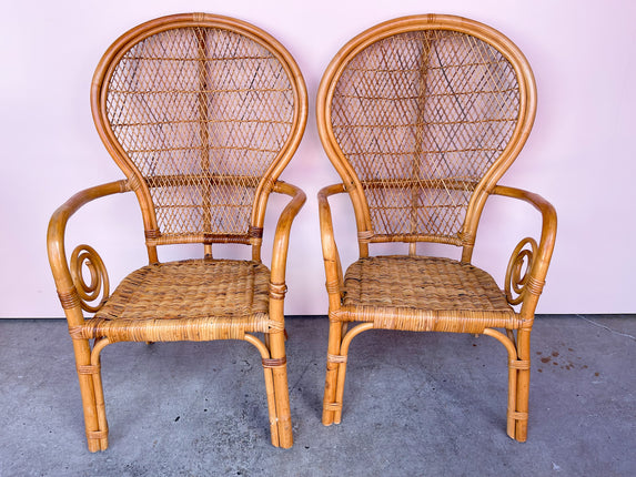Pair of Rattan Balloon Back Chairs