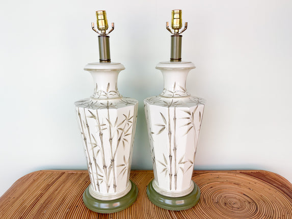 Pair of Celadon Bamboo Lamps