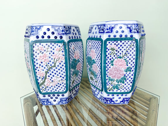 Pair of Petite Cherry Blossom Garden Stools