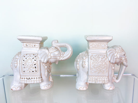 Pair of Ceramic Elephant Garden Seats