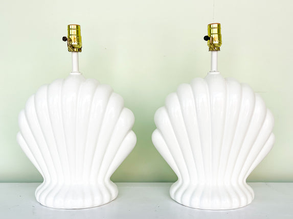 Pair of Ceramic Clam Shell Lamps