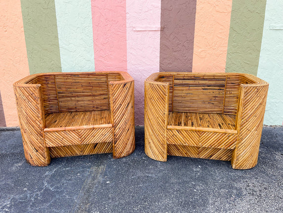 Amazing Pair of Split Bamboo Lounge Chairs