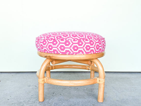 Hot Pink Rattan Foot Stool