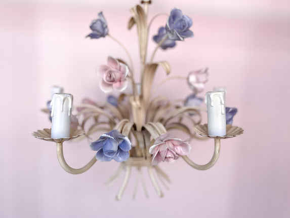 Sweet Porcelain Flower Tole Chandelier