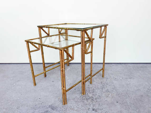 Pair of Metal Faux Bamboo Nesting Tables