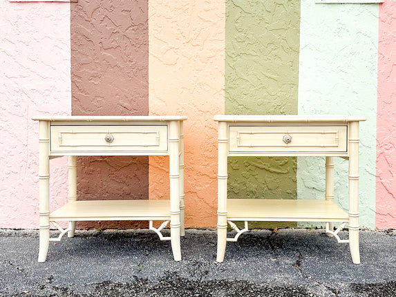Pair of Thomasville Faux Bamboo Nightstands