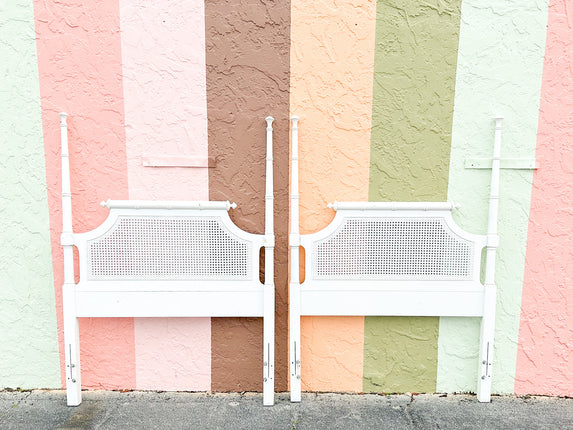 Pair of Palm Beach Chic Faux Bamboo and Cane Twin Headboards