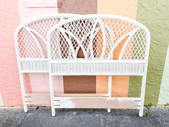 Pair of Palm Leaf Rattan Twin Headboards