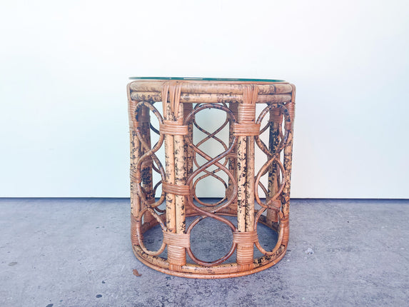 Tortoiseshell Rattan Drum Stool
