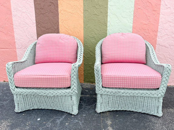 Pair of Preppy Braided Rattan Lounge Chairs