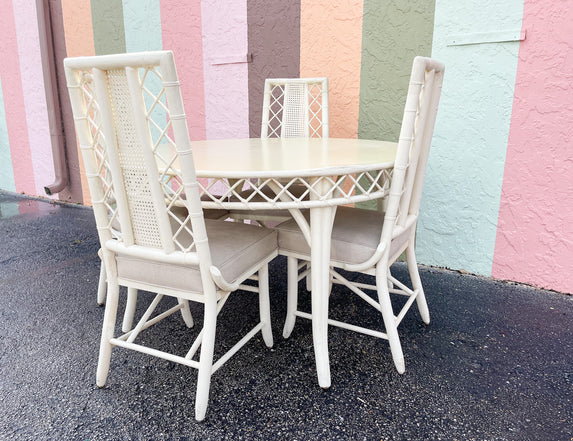 Lattice Rattan and Cane Dining Table and Chairs