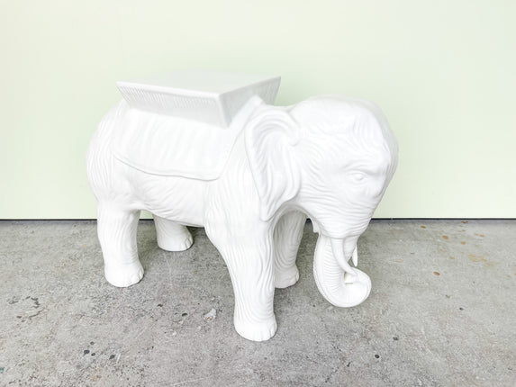Ceramic White Elephant Garden Seat