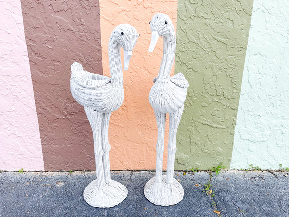 Pair of Fab Wicker Flamingo Planters