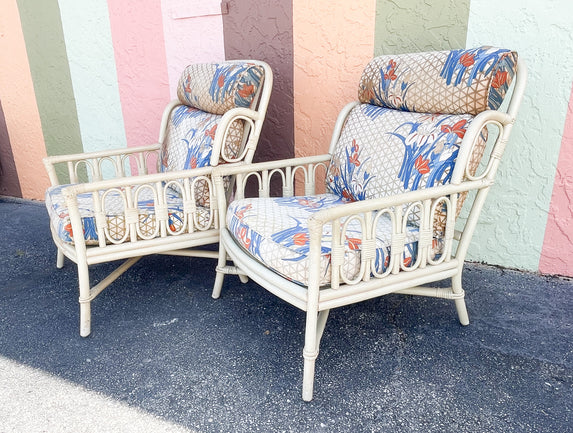 Pair of Ficks Reed Wingback Chairs