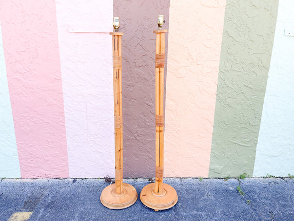 Pair of Old Florida Bamboo Floor Lamps