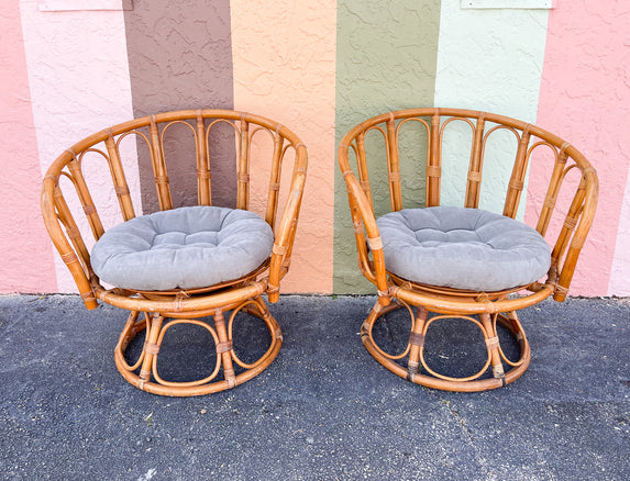 Pair of Cute Rattan Swivel Chairs