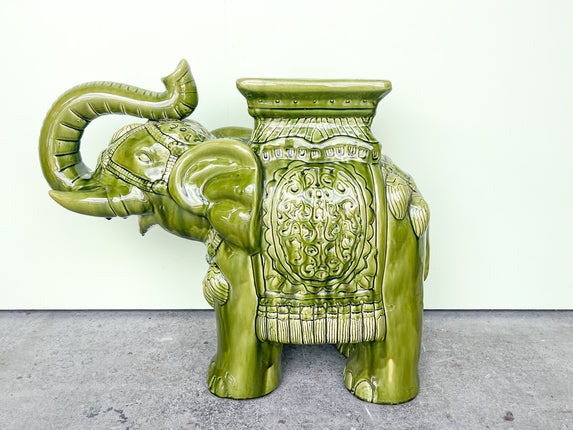 Green Ceramic Elephant Garden Seat