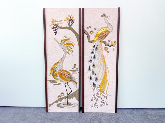 Mid Century Regency Style Gravel Bird Art