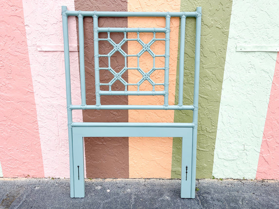 Sky Blue Rattan Fretwork Twin Headboard