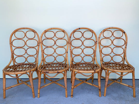 Set of Four Circle Back Rattan Chairs