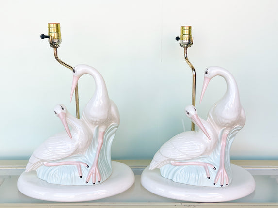 Pair of Old Florida Ibis Lamps