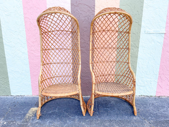 Pair of Hooded Rattan Chairs