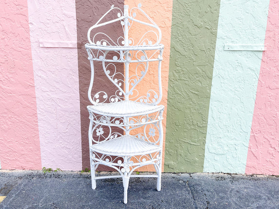 Large Fiddlehead Wicker Corner Shelf