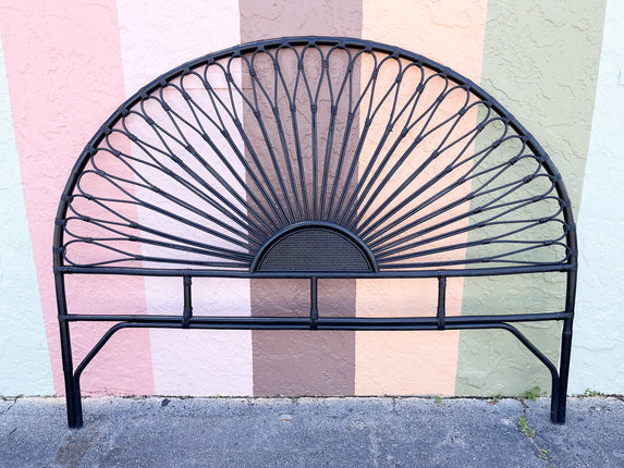 Black Sunburst Rattan King Headboard