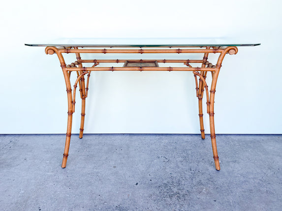 Faux Bamboo Metal Palm Tree Console