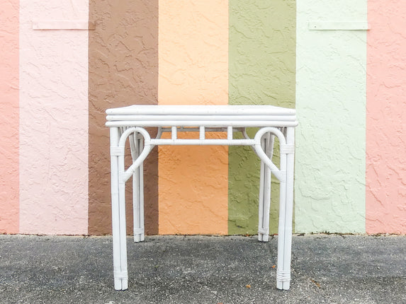 Old Florida Painted Rattan Flip Top Game Table