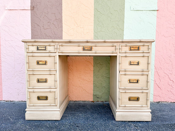 Leather Top Faux Bamboo Sligh Desk