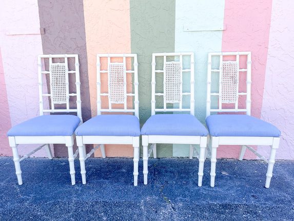 Set of Four Faux Bamboo and Cane Side Chairs