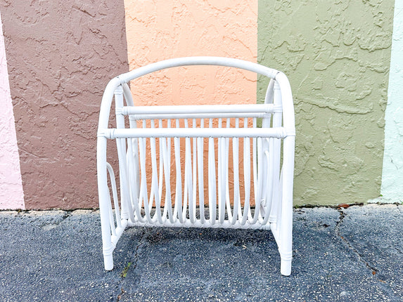 Large White Rattan Magazine Rack
