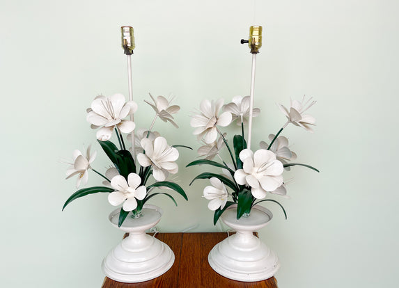 Pair of Floral Tole Lamps