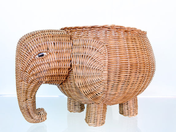 Wicker Elephant Cachepot
