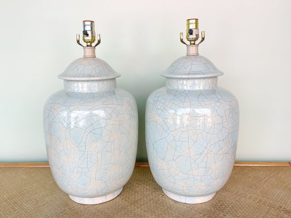 Pair of Seafoam Crackle Lamps